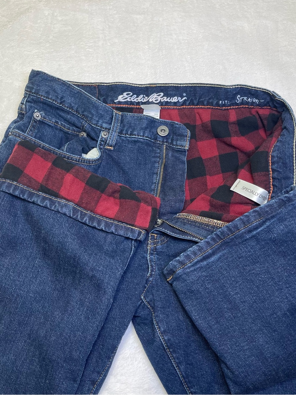 Eddie Bauer Men's 33x32 Straight Leg Flannel Lined Jeans Dark Wash Hunting - Picture 5 of 7